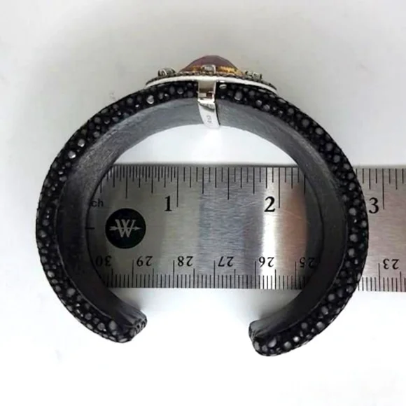 Sterling Silver Pink Sapphire & White Topaz Shagreen Cuff Bracelet - Picture 4 of 6